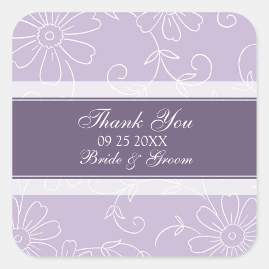 Paarse witte bloemen dank u bruiloft gunst Labels (Voorkant)