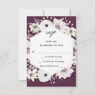 Paarse & Witte Bloemen geen Maaltijd RSVP VER - Pa Kaartje