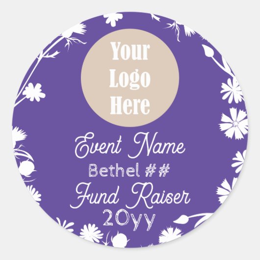 Paarse, witte bloemen Job's Daughters Party Favori Ronde Sticker (Voorkant)