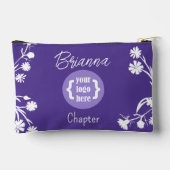 Paarse, witte bloemen, Logo make-uptas Etui (Achterkant)