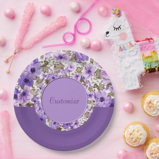 Paarse & Witte Bloemen Papier Borden 4 Papieren Bordje (Feest)