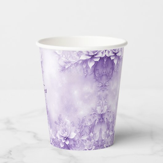 Paarse witte bloemen papieren bekers (Achterkant)