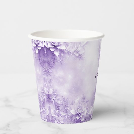 Paarse witte bloemen papieren bekers (Voorkant)