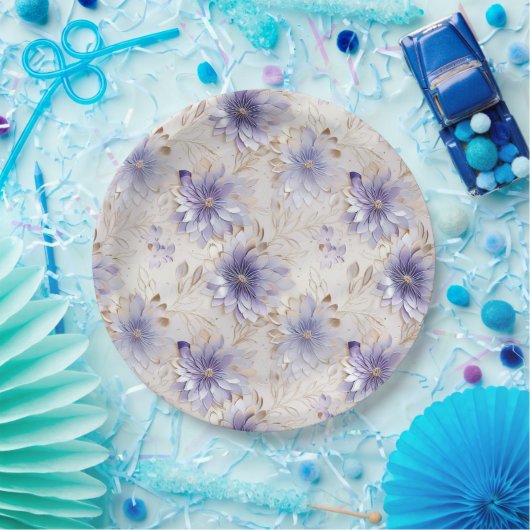 Paarse witte bloemen Papieren Bordje (Feest)