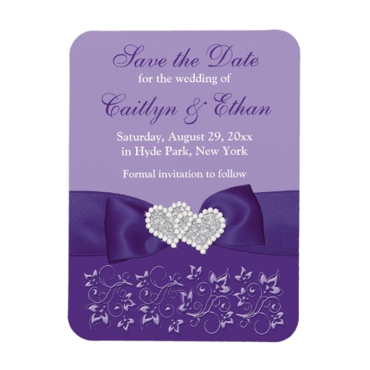 Paarse Witte Bloemen Save Date Magnet Magneet (Verticaal)