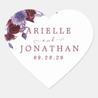 Paarse & Witte Bloemen Waterverf Bruiloft Hart Sticker