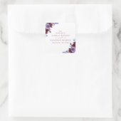 Paarse & Witte Bloemen Waterverf Bruiloft Vierkante Sticker (Tas)
