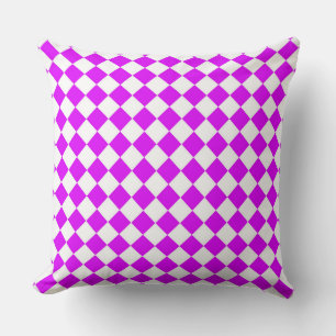 Paarse Witte Checker Diamantpatroon Kussen