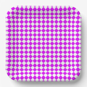 Paarse Witte Checker Diamantpatroon Papieren Bordje