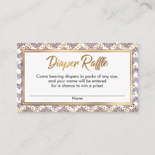 Paarse, Witte Chevron Confetti Luier Raffle Kaarte Informatiekaartje
