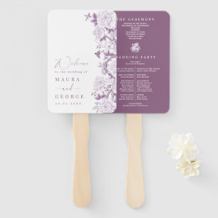 Paarse Witte Chinoiserie Floral bruiloft programma Handwaaier