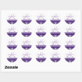 Paarse witte damask dank u bruiloft gunst ronde sticker (Vel)