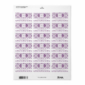 Paarse witte damast monogram bruiloft adres label (Full Sheet)