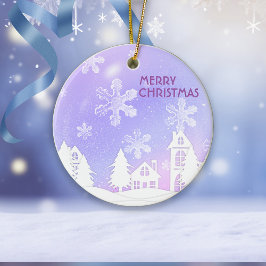 Paarse witte doorschijnende sneeuwvlokken sneeuwhu keramisch ornament