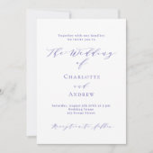 Paarse witte eenvoudige formele script bruiloft kaart (Voorkant)