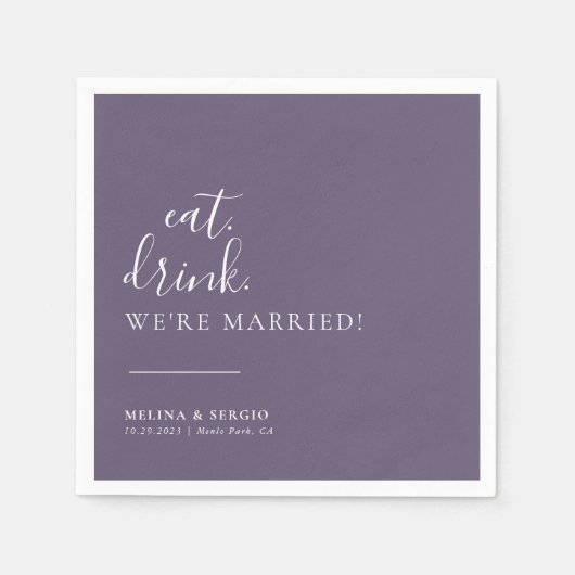 Paarse witte eet Drink We zijn getrouwd bruiloft Servet (Voorkant)