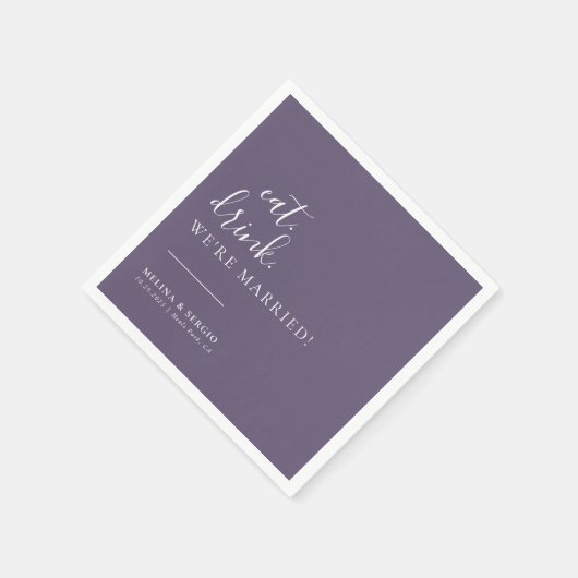 Paarse witte eet Drink We zijn getrouwd bruiloft Servet (Hoek)