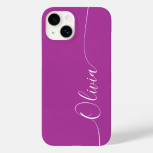 Paarse Witte Elegante Kalligrafie Schrift Naam Case-Mate iPhone 14 Hoesje