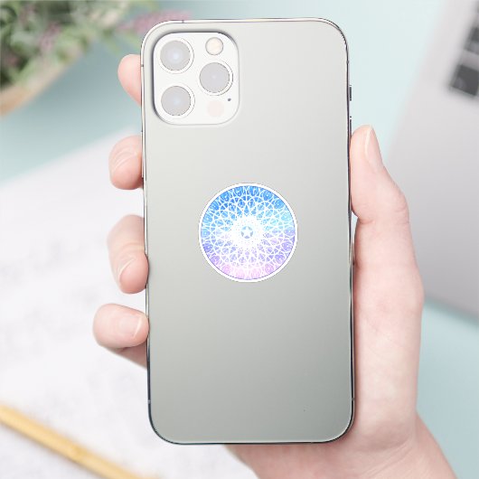 Paarse, witte en blauwe ruimte bloemenmandala sticker (Telefoon)