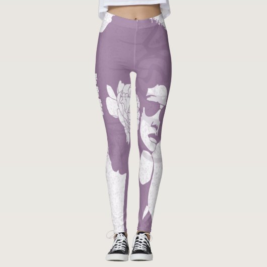 Paarse, witte en graffiti-foto leggings (Voorkant)