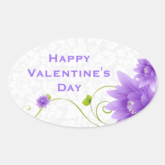 Paarse witte en groene bloemillustratie ovale sticker (Voorkant)