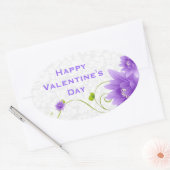 Paarse witte en groene bloemillustratie ovale sticker (Envelop)