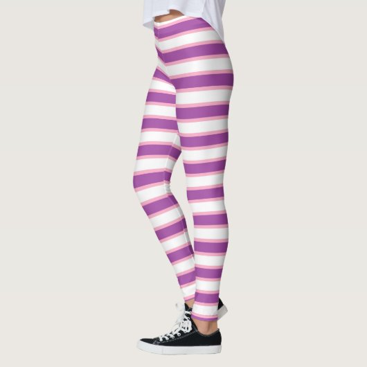 Paarse, witte en roze strepen leggings (Links)
