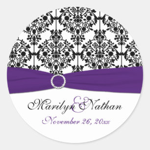 Paarse, witte en zwarte Damask 1,5" ronde Sticker