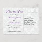 Paarse, witte en zwarte Save the Date Briefkaart (Achterkant)