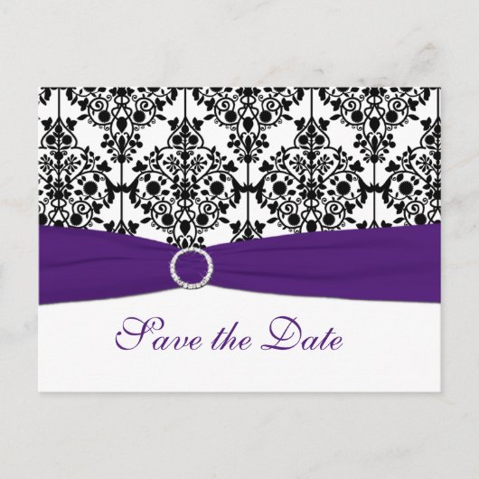 Paarse, witte en zwarte Save the Date Briefkaart (Voorkant)