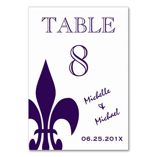 Paarse witte Fleur de Lis Event Table Marker Kaart (Voorkant)