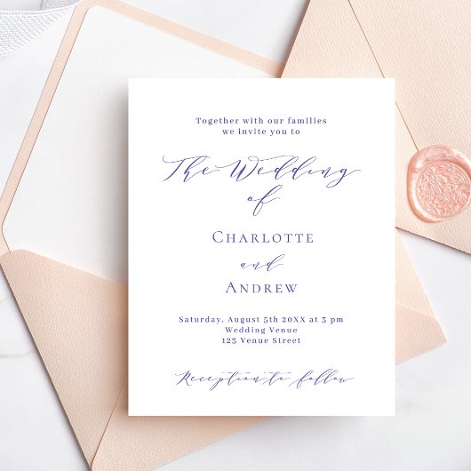 Paarse witte formele budget bruiloft uitnodiging