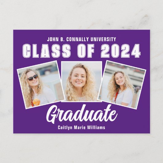 Paarse Witte Fotocollage Klasse van 2025 Afstudere Aankondigingskaart (Voorkant)