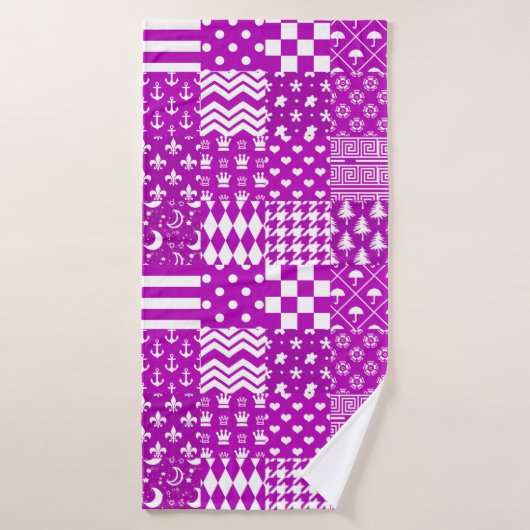 Paarse Witte Gemengde Patchwork Ontwerp Badhanddoek (Badhanddoek)