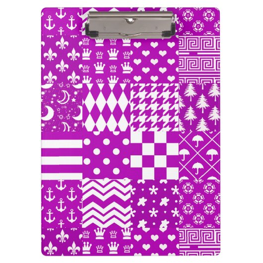 Paarse Witte Gemengde Patchwork Ontwerp Klembord (Voorkant)