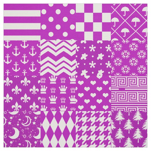 Paarse Witte Gemengde Patchwork Ontwerp Stof (Swatch)