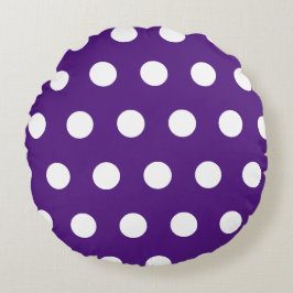 Paarse witte geometrische polka stippen rond kussen
