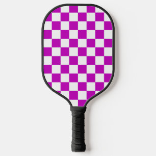 Paarse witte geruit controlepatroon pickleball paddle