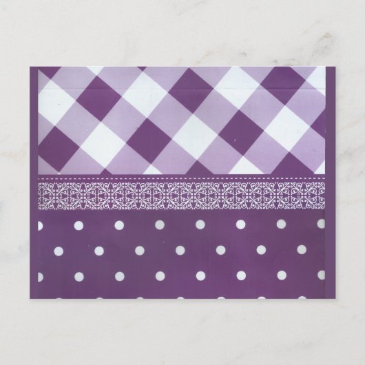 Paarse Witte Geruite Polka Dot Floral Damask Art Briefkaart (Voorkant)