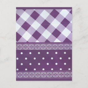 Paarse Witte Geruite Polka Dot Floral Damask Art Briefkaart