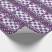 Paarse Witte Geruite Polka Dot Floral Damask Art Cadeaupapier (Hoek)