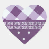 Paarse Witte Geruite Polka Dot Floral Damask Art Hart Sticker (Voorkant)