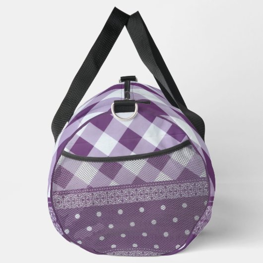 Paarse Witte Geruite Polka Dot Floral Damask Art Plunjezak (Rechts)