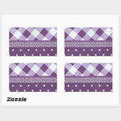 Paarse Witte Geruite Polka Dot Floral Damask Art Rechthoekige Sticker (Vel)