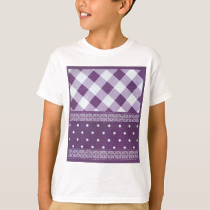Paarse Witte Geruite Polka Dot Floral Damask Art T-shirt