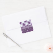 Paarse Witte Geruite Polka Dot Floral Damask Art Vierkante Sticker (Envelop)
