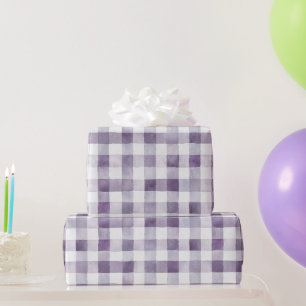 Paarse Witte Gestreepte Plaid Verjaardag Cadeaupapier