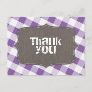Paarse & Witte Gingham Canvas Dank u Briefkaarten