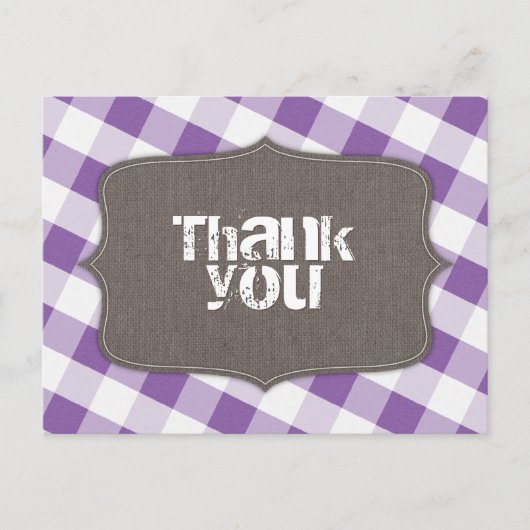 Paarse & Witte Gingham Canvas Dank u Briefkaarten (Voorkant)