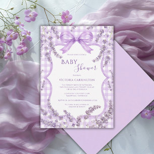 Paarse Witte Gingham Whimsical Bloemachtige Baby S Kaart